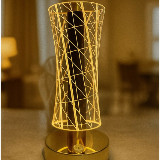 3D Illusion Geometric Vase Shape LED Table Lamp with Touch Control – Dual Color Warm White & Golden Glow Night Light for Bedroom, Living Room, Office & Modern Home Décor Gift