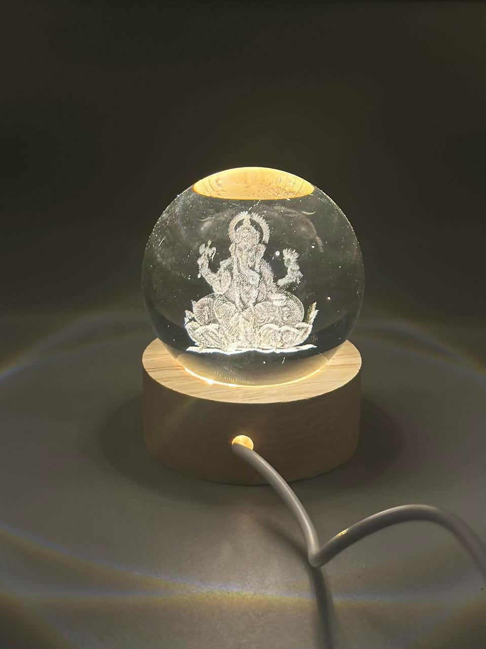 3D Crystal Ganesha LED Night Lamp Crystal Ball Night Lamp,Creative Engraved Crystal Ball Night Light, USB Table LED Wooden Crystal Ball for Home Office Decoration Birthday Gift Adults, Ganesh Ganesha
